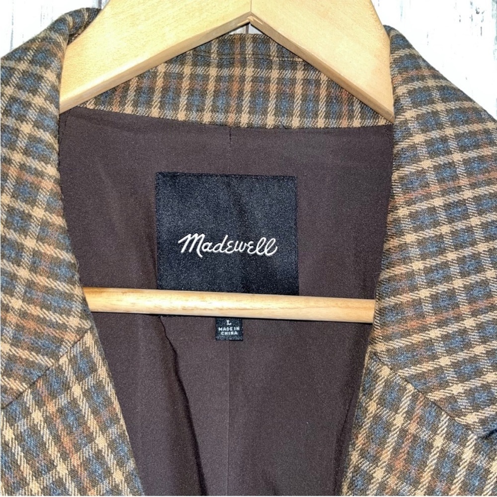 Madewell Caldwell Blazer Mandell Plaid Double Breasted Brown Tan Size L - Picture 7 of 7